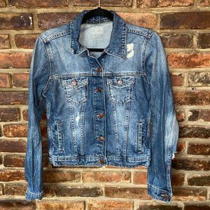 Zara Distressed Faded Blue Denim Button Down Jean Jacket Women's Size XS